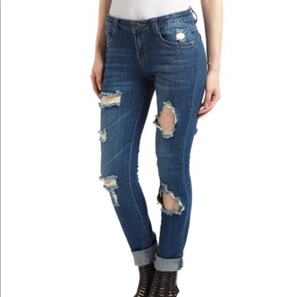 VIP Womens Perfect Boyfriend Distressed Blue Jeans 9/10